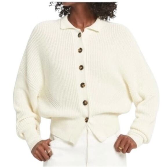 Frame Ribbed Knit Womens Cardigan Sweater Size XS Cream Preppy Fisherman Coastal - Picture 1 of 8